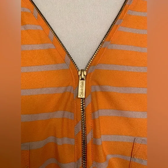 Calvin Klein Orange and Gray Striped V-Neck Top - Picture 5 of 7